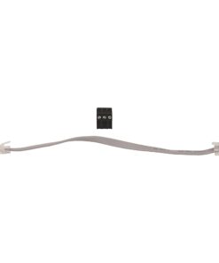 Flat gray cable with RJ45 plugs on both ends and a small black 3-terminal screw block in the center.