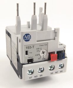AB-brand miniature electrical relay/contactor with terminal screws and four output terminals (97 NO, 98, 95 NC, 96) labeled 193-T Class 10A
