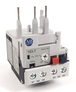 Close-up of a miniature industrial relay/contactor with four screw terminals and AB logo, used to switch circuits.
