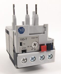 Allen-Bradley 193-T Class 10A relay module with screw terminals and adjustment dial on a control panel block