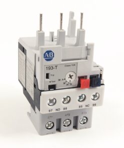 Three‑pole electrical contactor/module with terminal screws and red/blue actuator levers, used to switch high‑current circuits (AB logo visible).