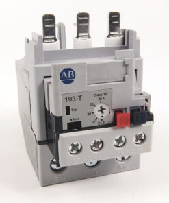 Industrial electrical contactor with AB logo, gray body, red/blue terminal blocks, and labeled terminals (2,4,6) for switching mains power