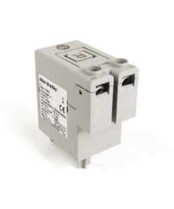 Allen-Bradley dual-pole miniature circuit breaker in a gray enclosure with two top terminals and side label.]","Allen-Bradley circuit breaker module with two input terminals on top and a label on the side.]","Gray two-pole electrical breaker block with molded housing and terminal openings at the top.]","Close-up of a gray Allen-Bradley breaker used in control panels, showing dual terminals.]","Industrial electrical component: two-terminal circuit breaker (Allen-Bradley) for panel installations.