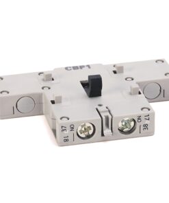 Modular miniature circuit breaker with two terminal screws and a black toggle on a gray plastic body.