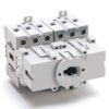 Three-pole modular circuit breaker with six terminal screws labeled L1–L6 and a central rotary handle marked TOP/arrow indicators