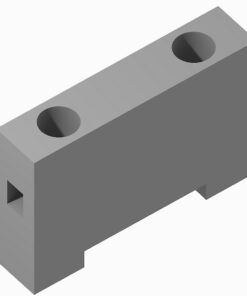 Grey 3D rectangular block with two circular holes on the top and a side notch.