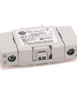Gray DIN-rail mounted electrical module with two PE terminals on ends and a central latch