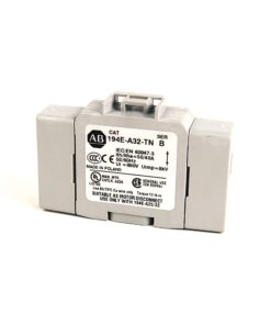 Plug-in electrical relay module with model 194E-A32-TN and safety/certification marks on a gray housing.