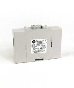 Gray DIN-rail style electrical module with an ABB label, likely a compact relay/isolator component used in control panels.