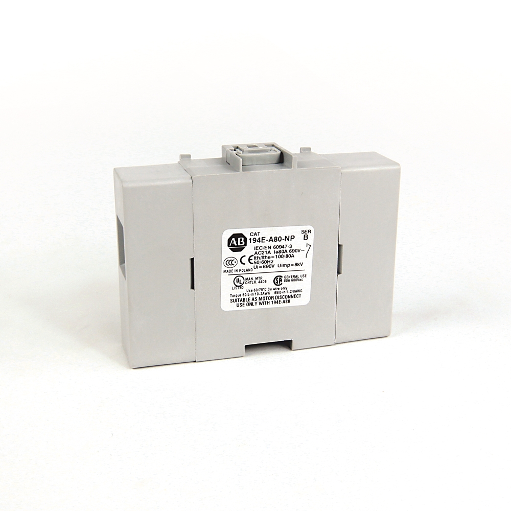 Gray DIN-rail style electrical module with an ABB label, likely a compact relay/isolator component used in control panels.