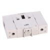 White modular electrical terminal block with two PE grounding terminals on either end and a central latch for mounting.