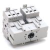 Dual-pole circuit breaker module with two adjacent breaker units and mounting lugs for panel installation