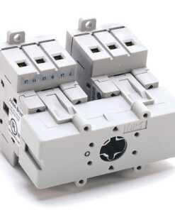 Dual-pole circuit breaker module with two adjacent breaker units and mounting lugs for panel installation