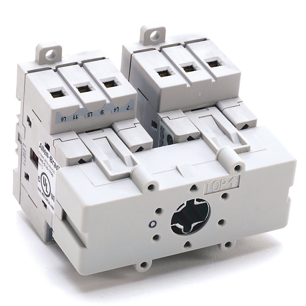 Dual-pole circuit breaker module with two adjacent breaker units and mounting lugs for panel installation