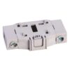 Two-terminal modular miniature circuit breaker (MCB) block with screw terminals on each end for DIN rail mounting.