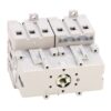 Three-pole miniature circuit breaker module with three toggle switches for a electrical panel installation.