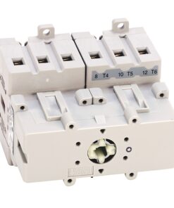 Three-pole miniature circuit breaker module with three toggle switches for a electrical panel installation.