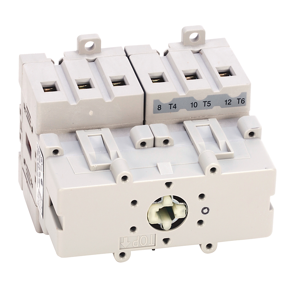 Three-pole miniature circuit breaker module with three toggle switches for a electrical panel installation.