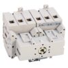 Six-pole modular circuit breaker block for an electrical panel, white plastic housing with six switch positions and terminal openings