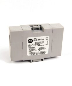 Gray ABB modular electrical device with a visible label on a white background, likely a control module or relay component