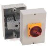 Выключатель нагрузки IEC, IP65 (термопластичный) - основание / DIN-рейка, ВЫКЛ.-ВКЛ. 90 °, 100A, 3 полюса, поставляется с черно-серым приводом типа A.
