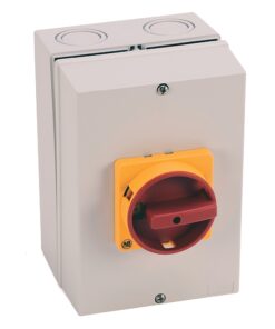 Выключатель нагрузки IEC, IP65 (термопластичный) - основание / DIN-рейка, ВЫКЛ.-ВКЛ. 90 °, 25A, 3 полюса, поставляется с красно-желтым приводом типа N