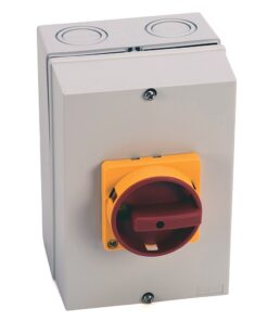 Выключатель нагрузки IEC, IP65 (термопластичный) - основание / DIN-рейка, ВЫКЛ.-ВКЛ. 90 °, 25A, 6 полюсов, поставляется с красно-желтым приводом типа N