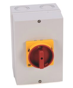 Выключатель нагрузки IEC, IP65 (термопластичный) - основание / DIN-рейка, ВЫКЛ.-ВКЛ. 90 °, 32A, 3 полюса, поставляется с красно-желтым приводом типа N