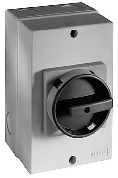 Выключатель нагрузки IEC, IP65 (термопластичный) - основание / DIN-рейка, ВЫКЛ.-ВКЛ. 90 °, 40A, 3 полюса, поставляется с черно-серым приводом типа G